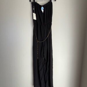 iris Black Strapless Maxi Dress with Gold Chain Accent